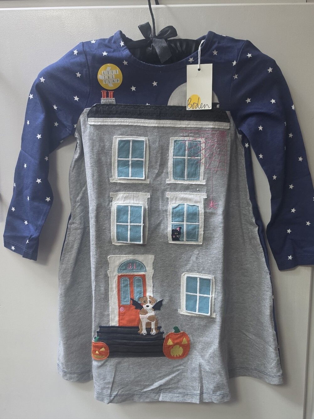 Mini Boden 100% Cotton Spooky Halloween House Dress Size 5/6 Yrs